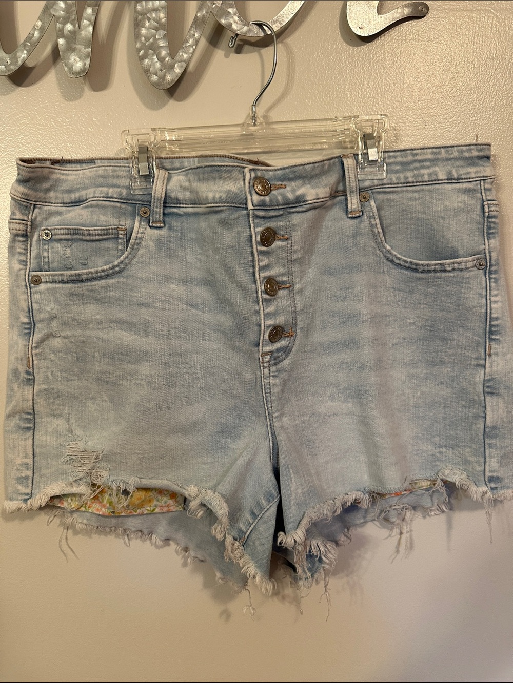American Eagle Outfitters Light Blue Distressed Hi-Rise Shortie Denim Shorts